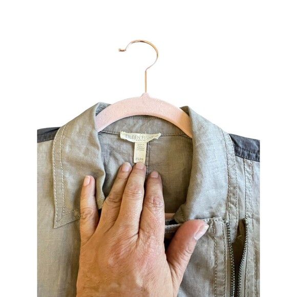 Eileen Fisher Coated Organic Linen Asymmetrical Zip Two Tone Jacket PS Petite S - Picture 8 of 13